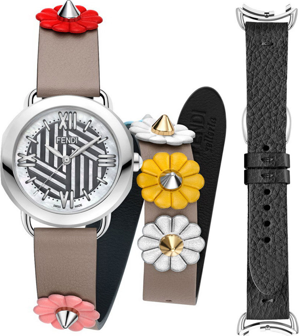 Fendi Mother-of-Pearl Watch Head with Studded Strap