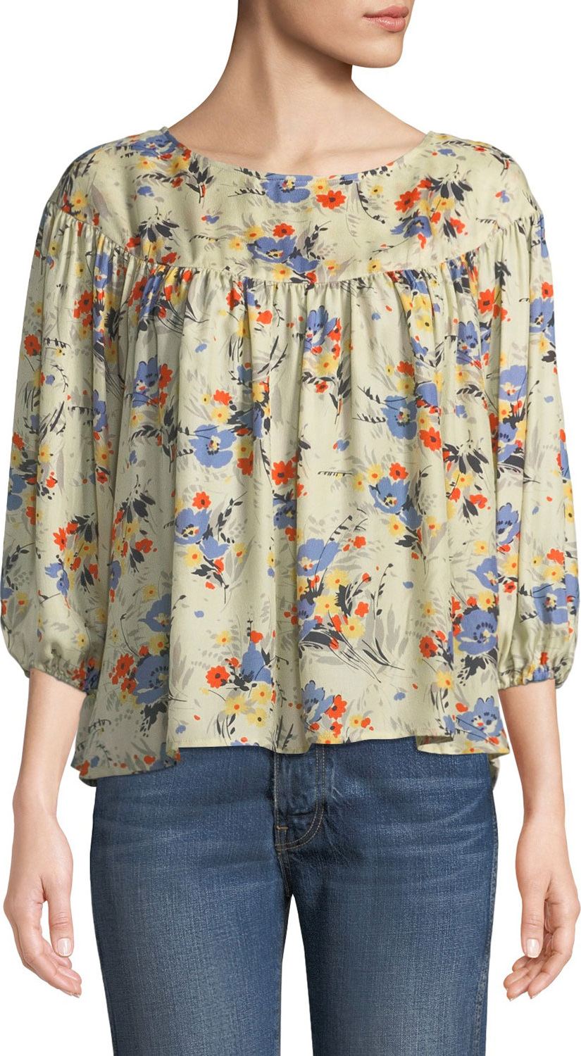 THE GREAT. The Duskfall Silk Floral-Print Top
