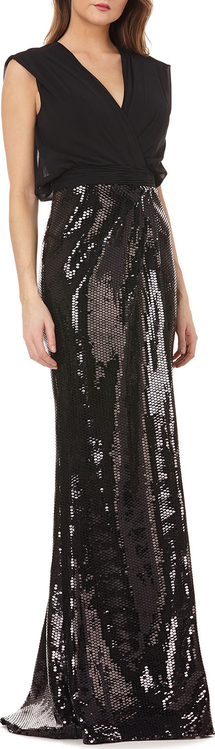 Kay Unger Sleeveless Column Gown w/ Sequin Skirt