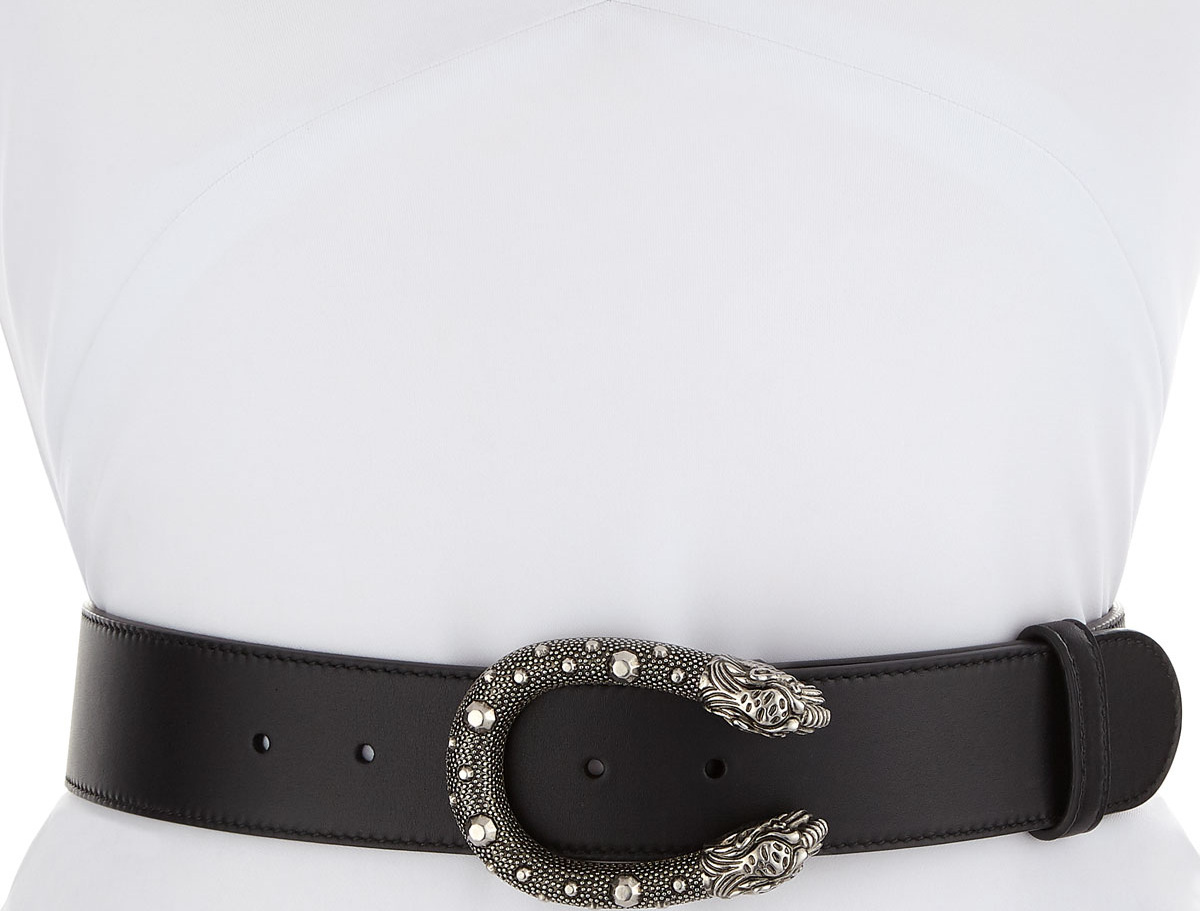 Gucci Dionysus Leather Belt w/ Double Tiger Head Buckle