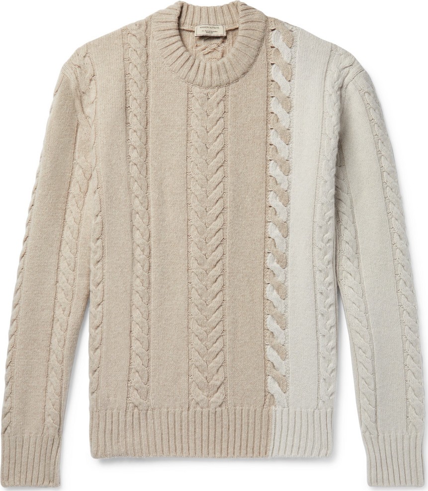 Maison Kitsune Colour-Block Cable-Knit Wool Sweater