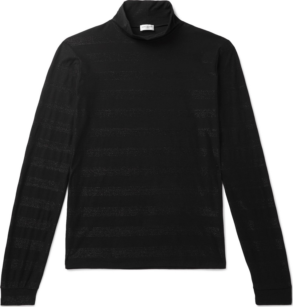 Saint Laurent Slim-Fit Metallic Striped Cotton-Blend Rollneck Sweater