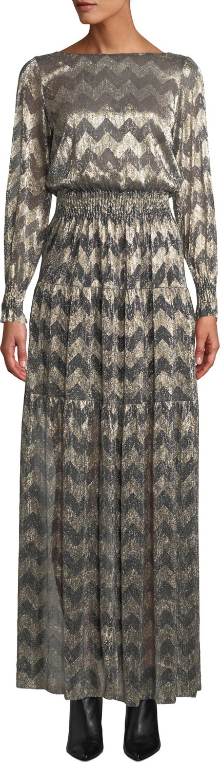 ba&sh Boat-Neck Chevron Stripe Metallic Maxi Dress