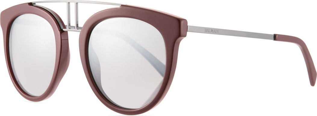 Balmain Round Mirrored Acetate & Metal Double-Bridge Sunglasses