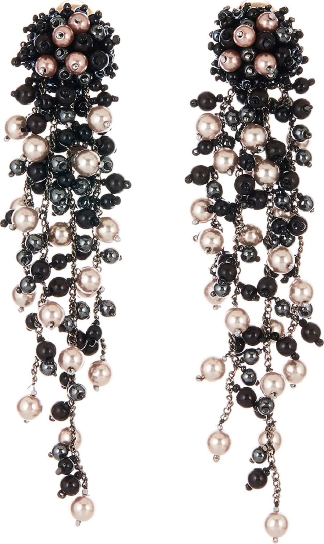Oscar De La Renta Flower Chain Shoulder Duster Clip Earrings