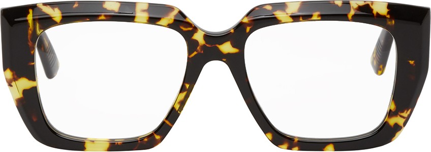 Bottega Veneta Tortoiseshell Rectangular Angular Glasses
