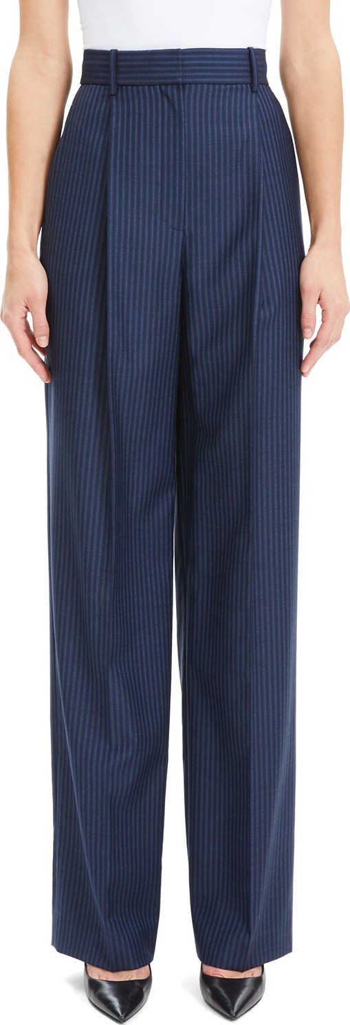 Theory Striped Pleated High-Rise Straight Trousers