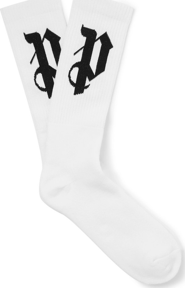 Palm Angels Logo-Intarsia Stretch Cotton-Blend Socks