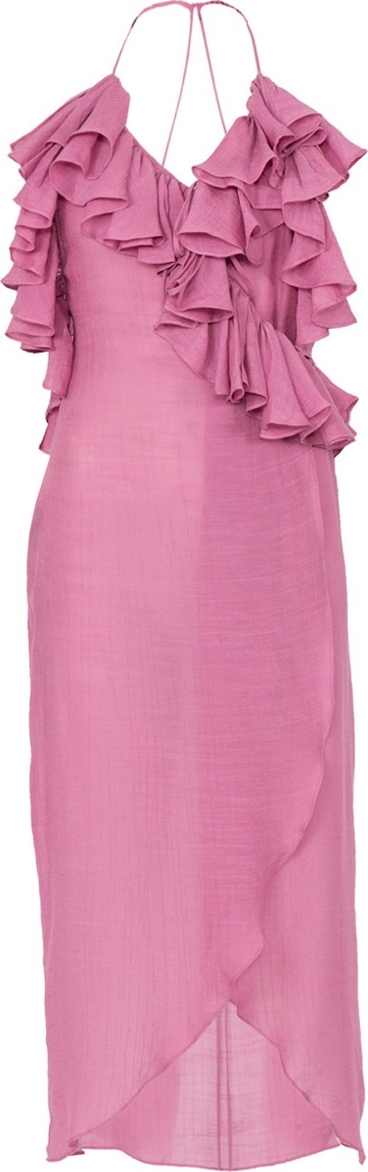 Juan Carlos Obando Plunge Neck Ruffle Wrap Dress