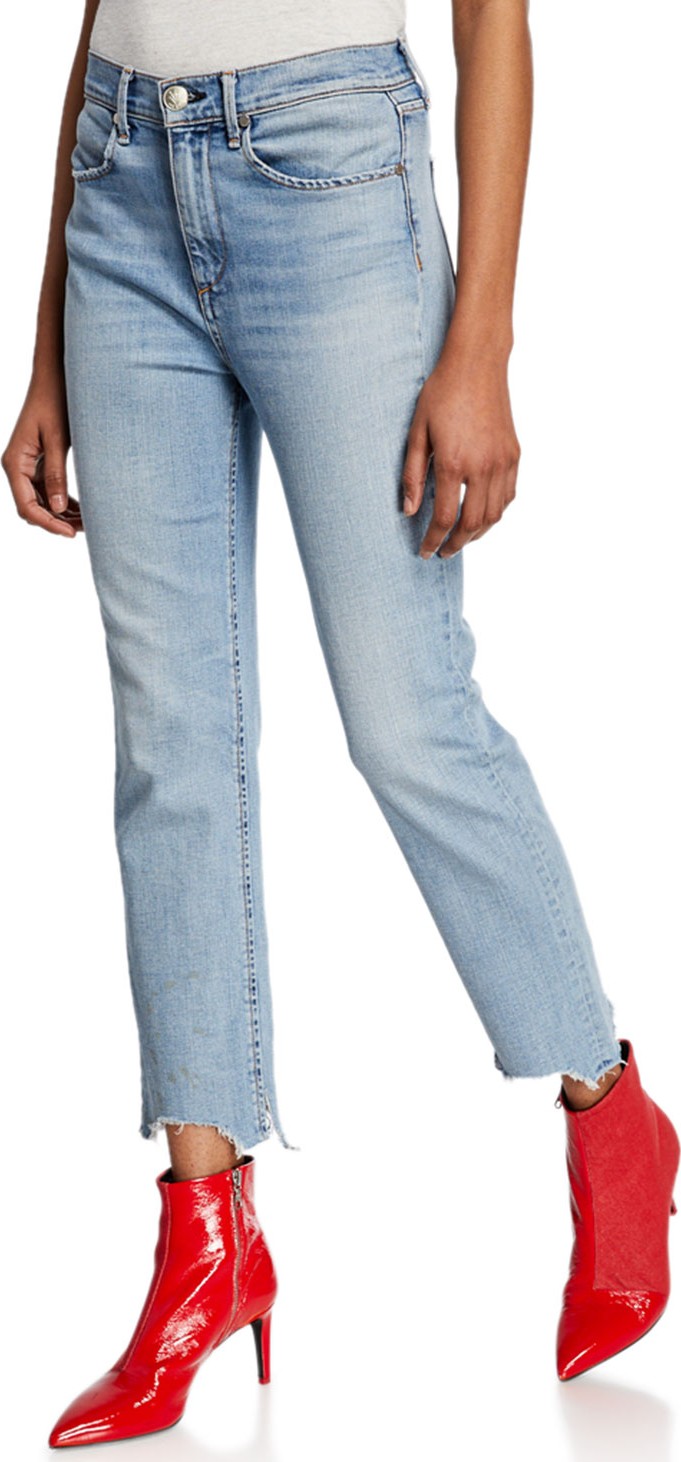 Rag & Bone Nina High-Rise Ankle Cigarette Jeans w/ Chewed Hem
