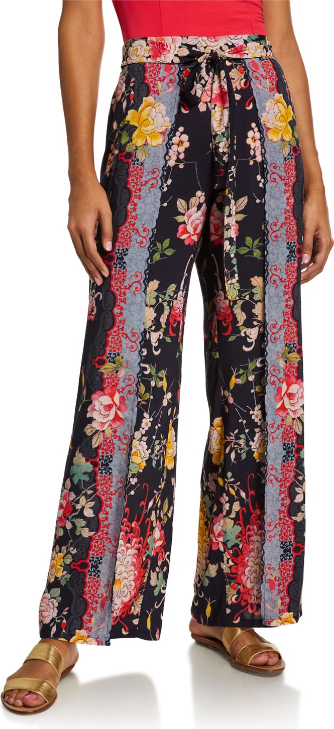 Johnny Was Mono Printed Split-Leg Coverup Pants