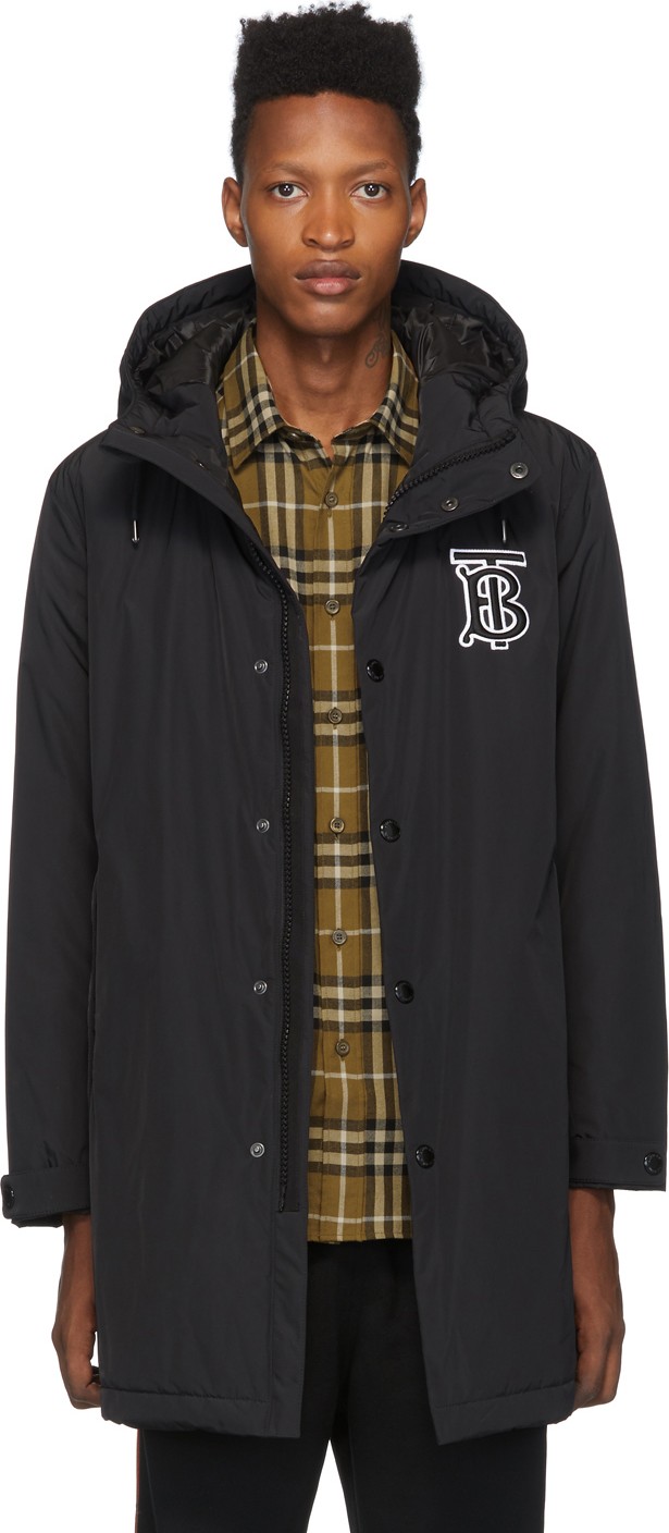 Burberry London England Black Logo Aberdeen Coat