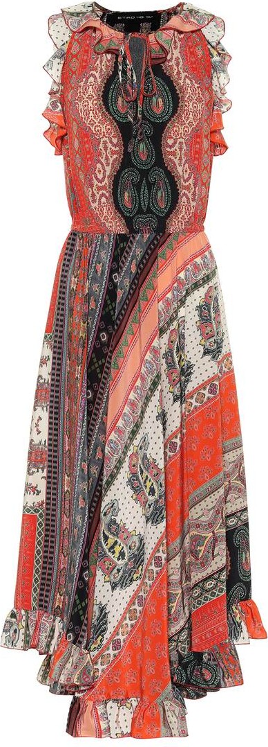 Etro Printed silk midi dress