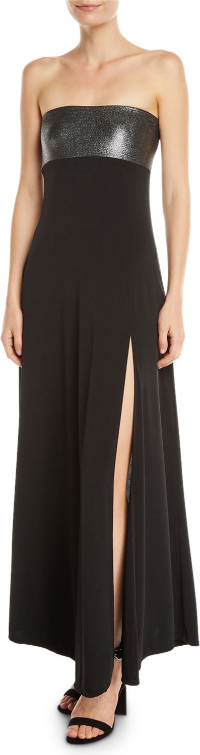 Marie France Van Damme Strapless Metallic Coverup Maxi Dress