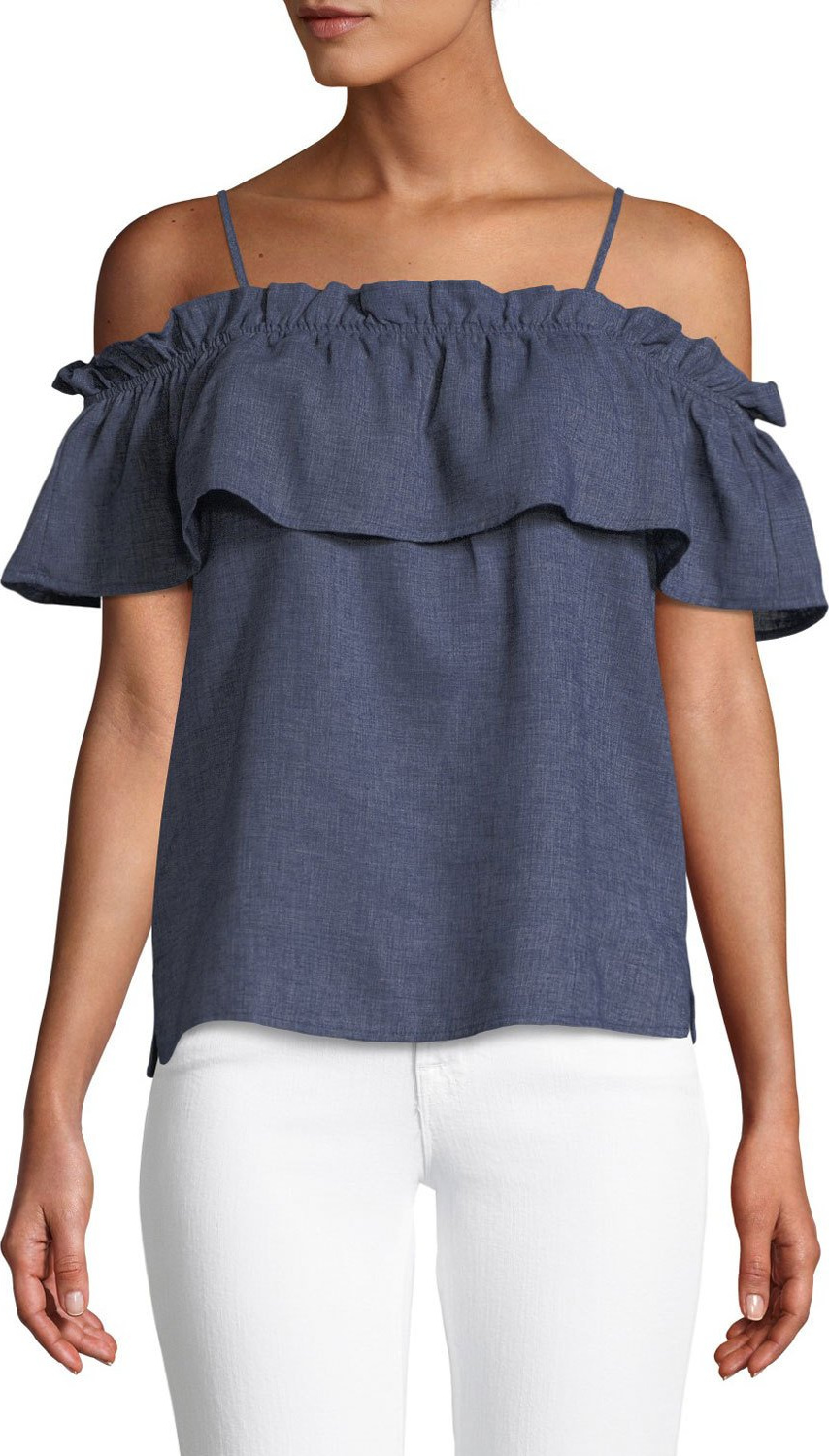 Splendid Cold-Shoulder Ruffle Chambray Top