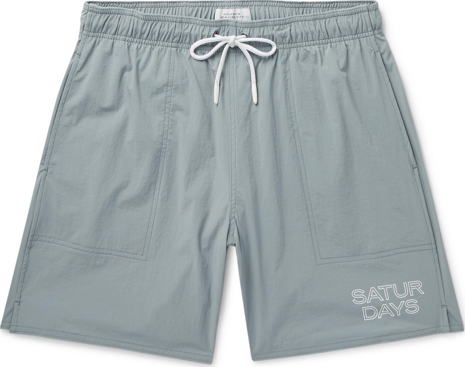 SATURDAYS NYC Wide-Leg Long-Length Logo-Print Swim Shorts