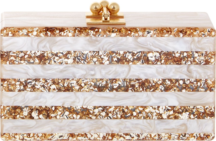 Edie Parker Jean Confetti-Striped Box Clutch Bag, Nude/Sand