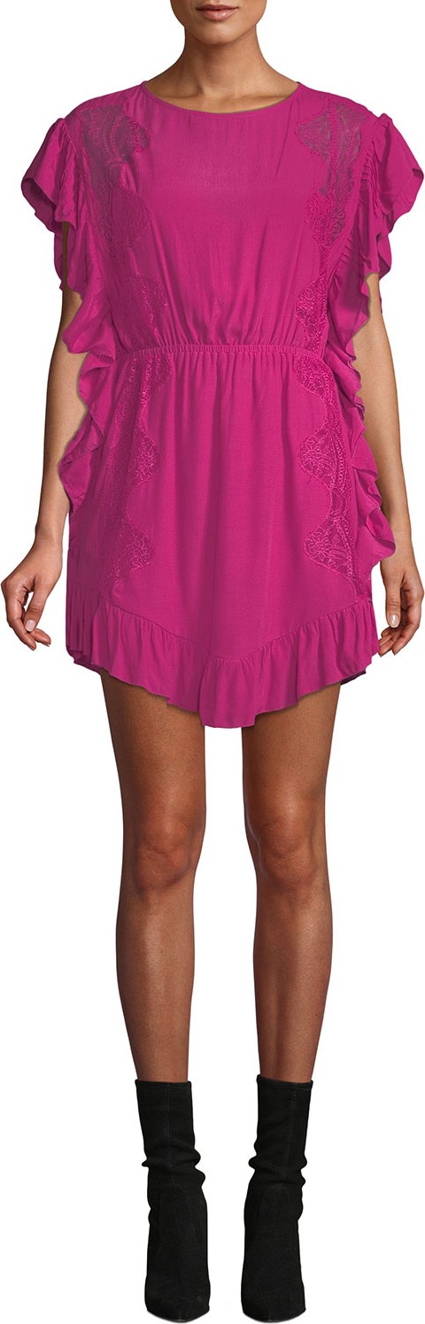 IRO Zestful Short-Sleeve Lace Ruffle Dress