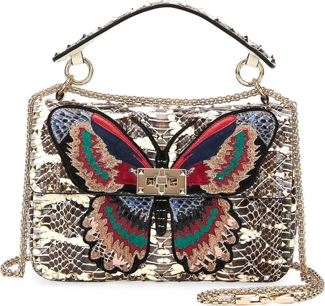Valentino Spike.It Medium Butterfly Snakeskin Shoulder Bag
