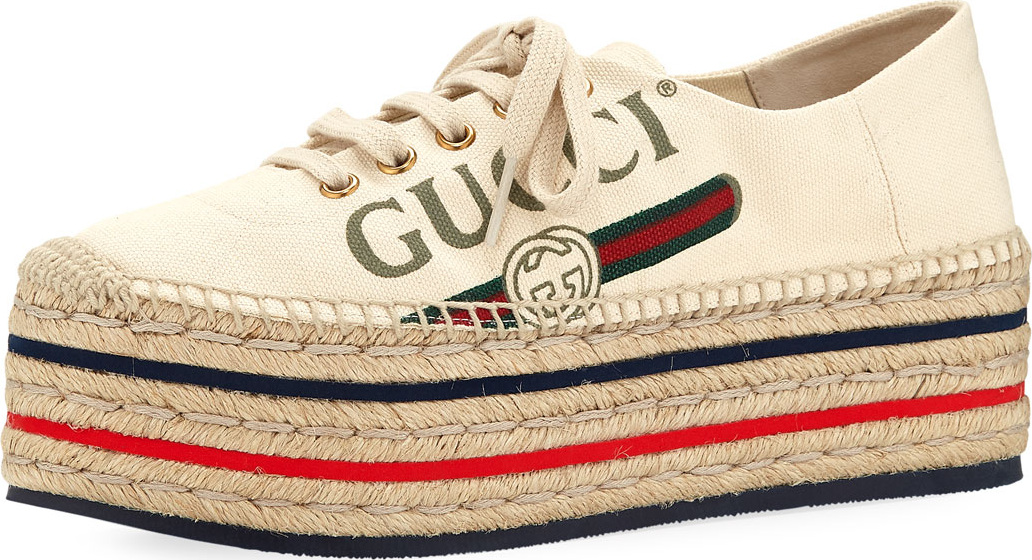 Gucci Lilibeth Gucci-Print Fabric Platform Espadrille