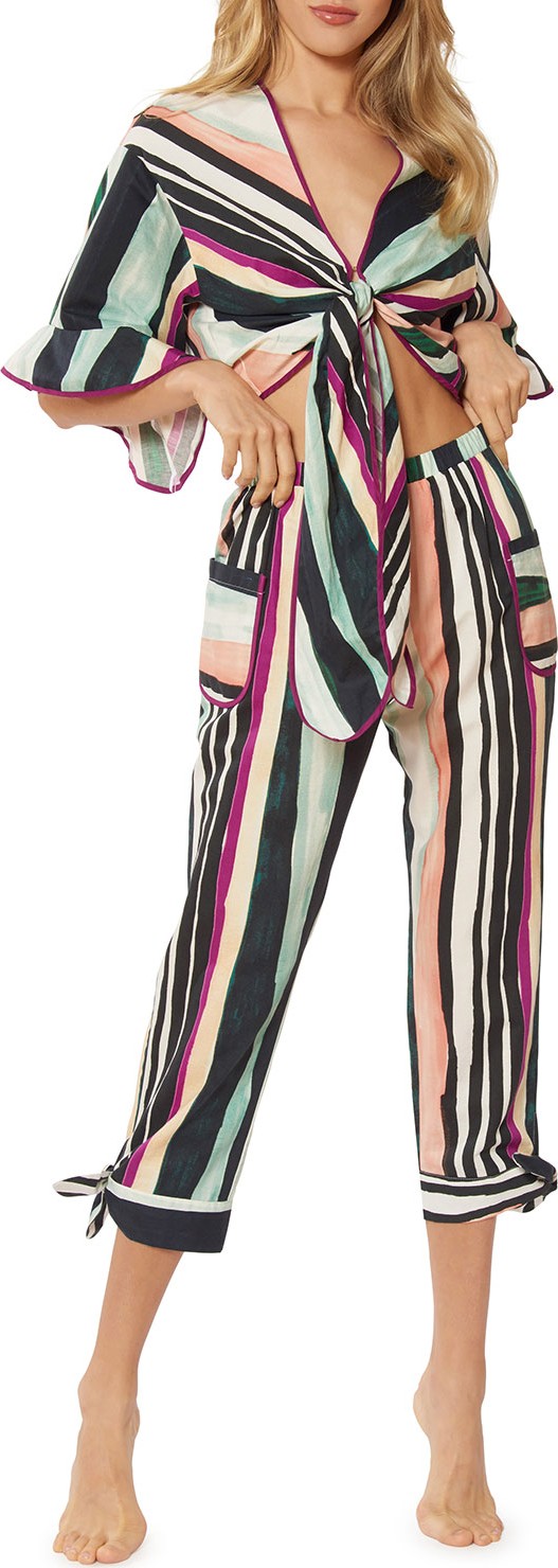 Red Carter Zoey Striped Straight-Leg Cropped Pants with Pockets