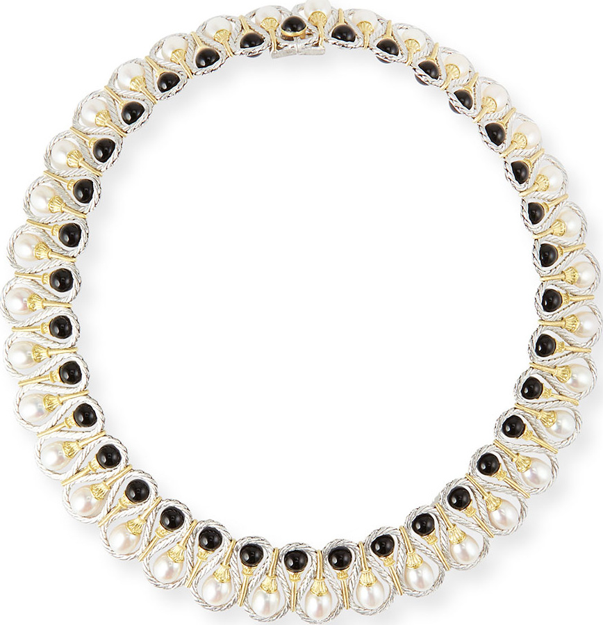 Buccellati 18k Gold Collar Necklace with Onyx and Pearls