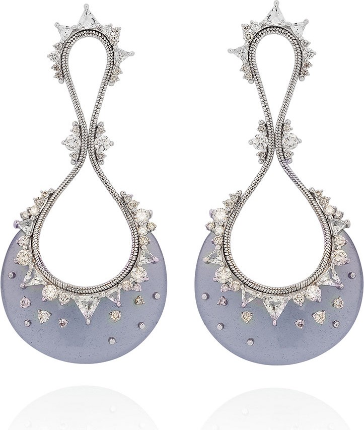 Fernando Jorge Fusion Drop 18k White Gold Chalcedony Earrings w/ Diamonds