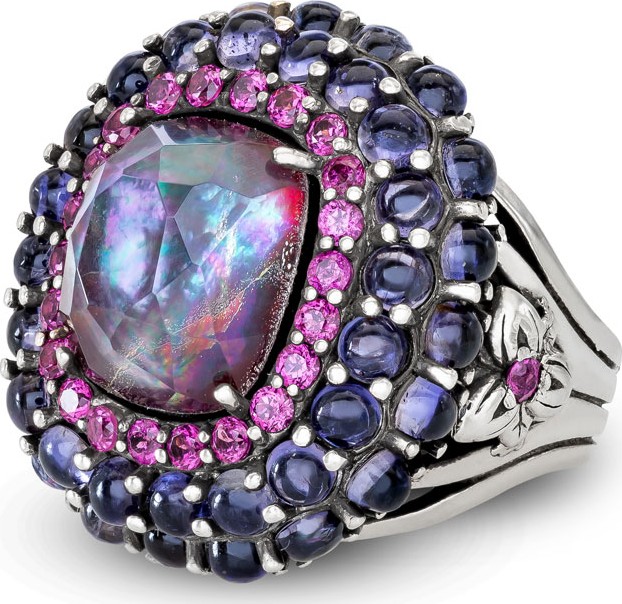 Stephen Dweck Multi-Stone Ring w/ Iolite/Garnet/Quartz, Size 7
