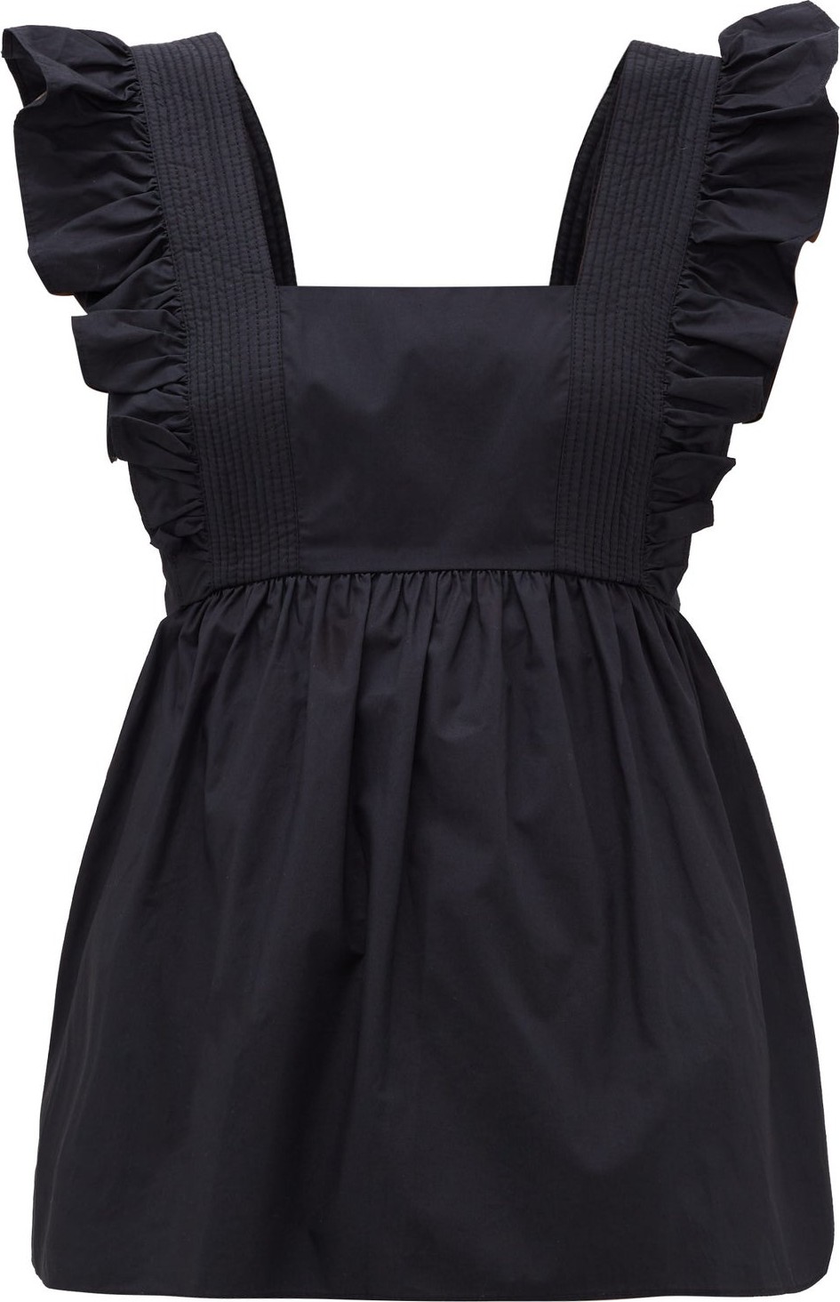 Self Portrait Square-neck ruffled cotton-poplin top