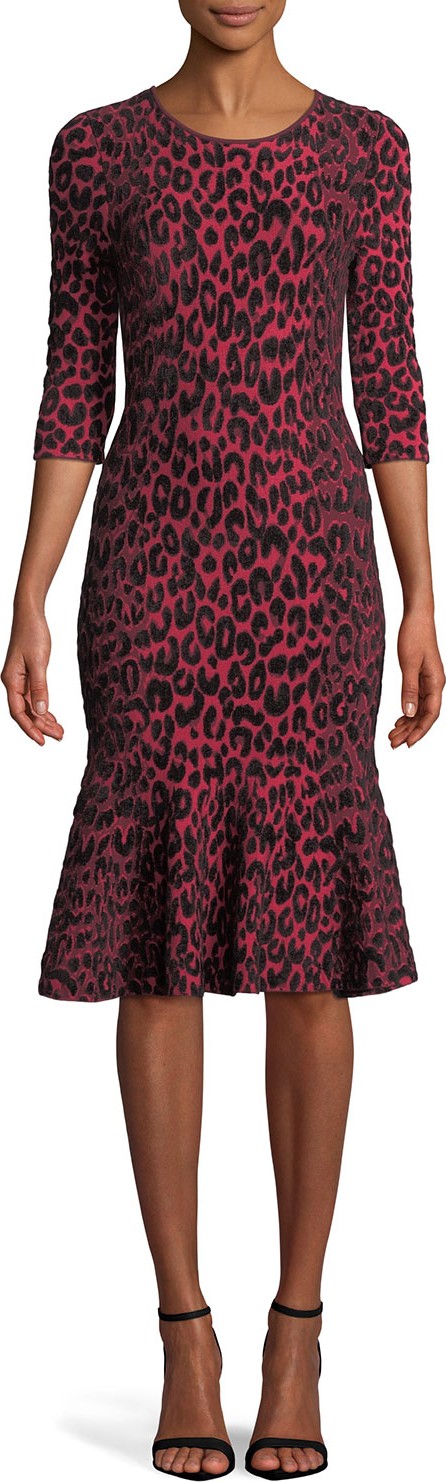 MILLY Textured Leopard Animal-Print Mermaid Midi Dress