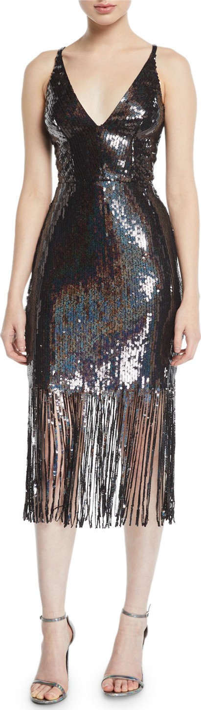 Dress the Population Frankie Sequin Fringe Sleeveless Dress