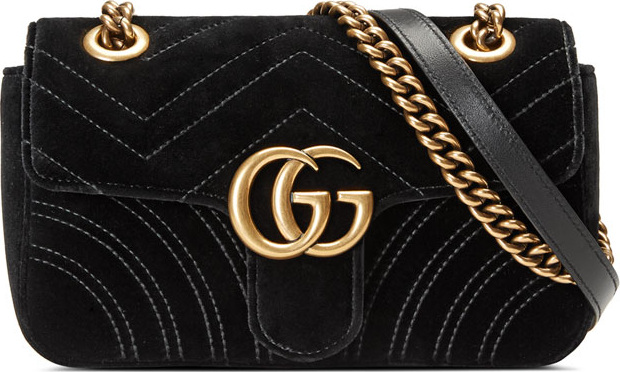 Gucci GG Marmont Mini Quilted Velvet Crossbody Bag, Black