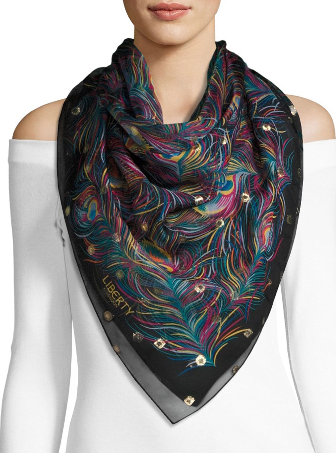 Liberty London Orion Silk Feather Scarf  Black