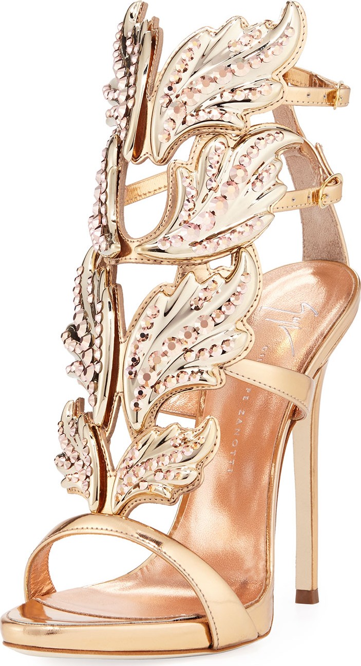 Giuseppe Zanotti Coline Wings Leather 110mm Sandals, Rose Gold
