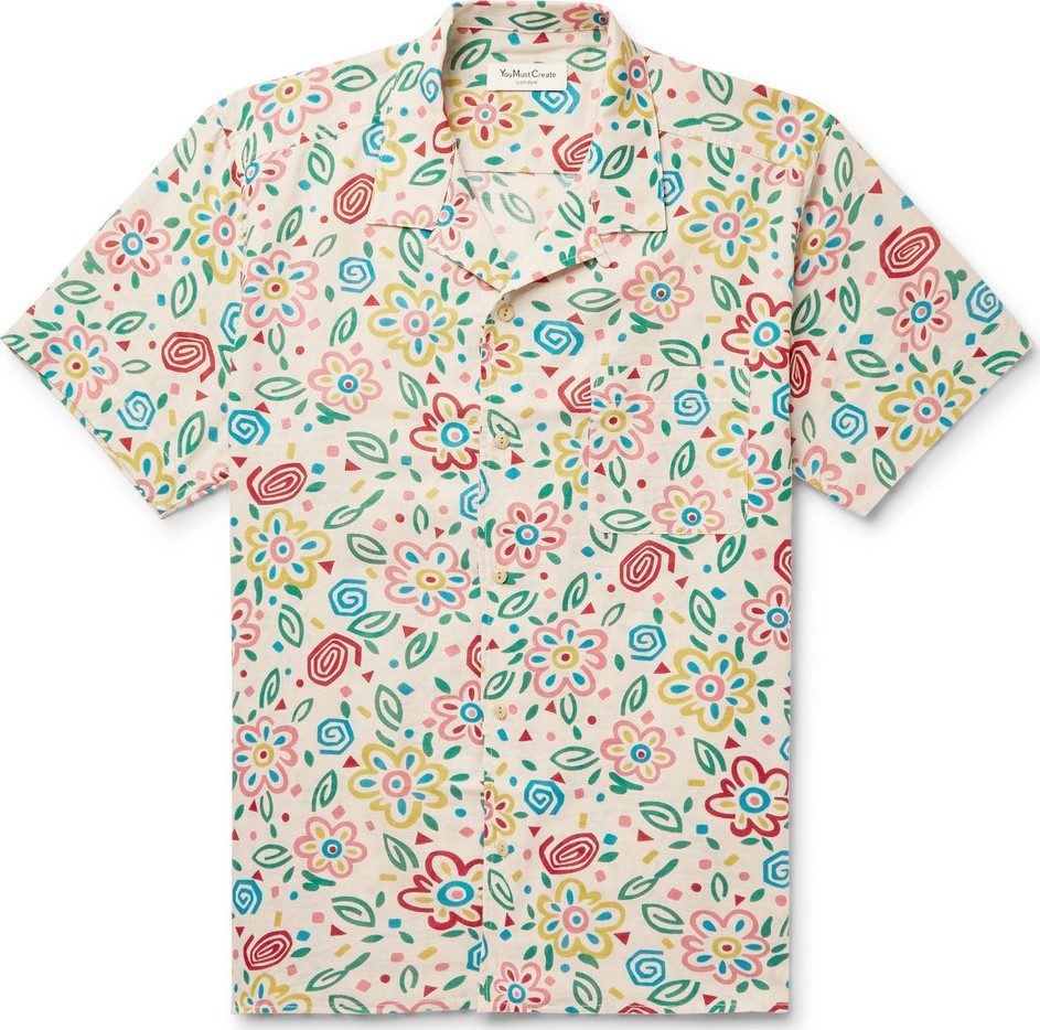 YMC Camp-Collar Floral-Print Cotton-Mesh Shirt