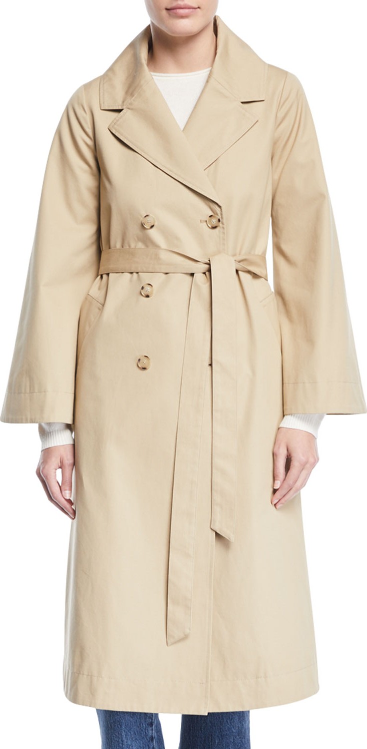 Co Double-Breasted Portrait-Collar Belted Cotton Trench Coat