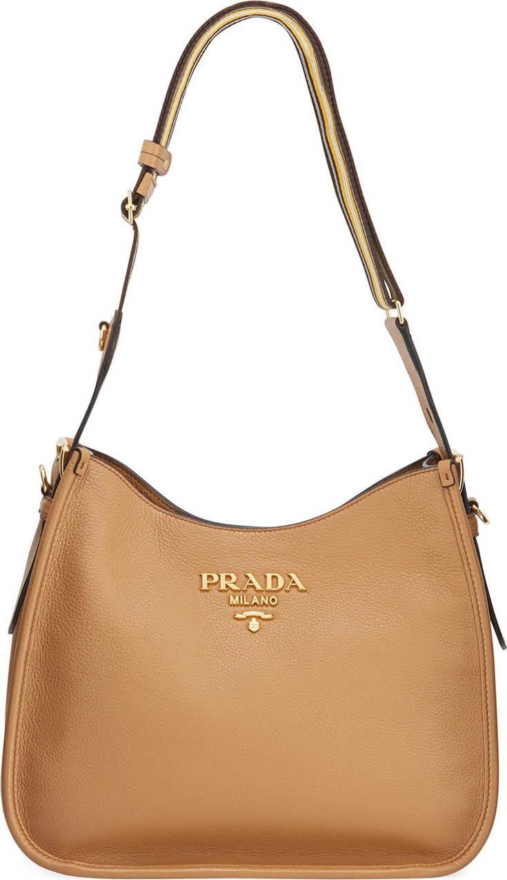 Prada Daino Calf Leather Hobo Bag with Crossbody Strap