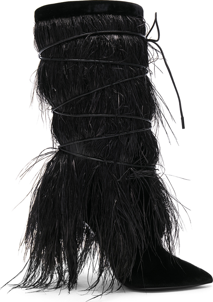 Saint Laurent Era Feather Embellished Velvet Yeti Boots