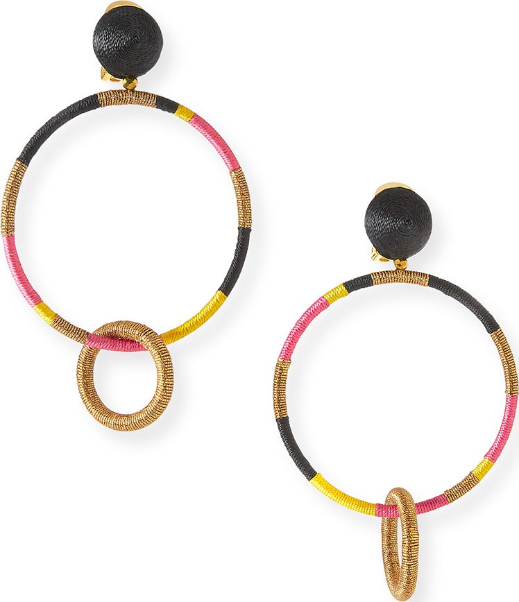 Oscar De La Renta Cord-Wrapped Hoop-Drop Earrings