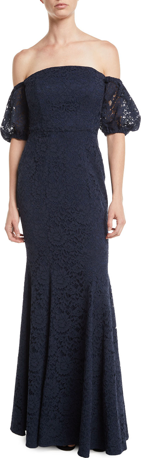 ZAC Zac Posen Vivienne Off-the-Shoulder Gown w/ Puff Sleeves