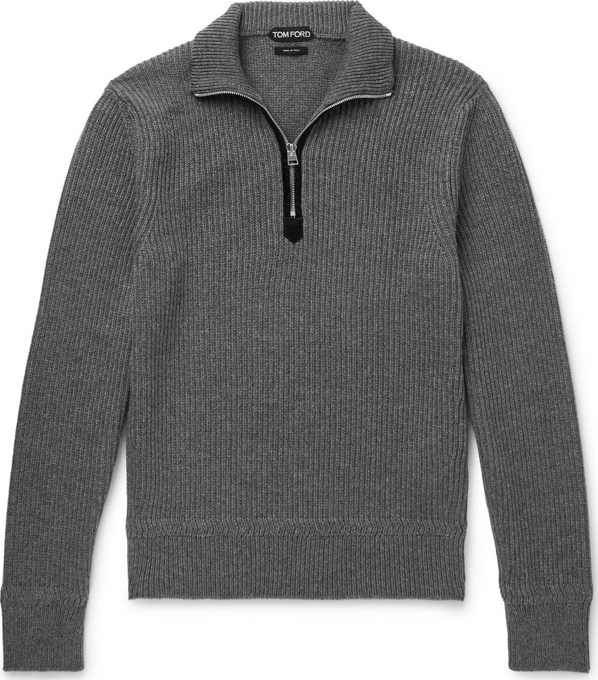 TOM FORD Ribbed Wool and Cashmere-Blend Half-Zip Sweater