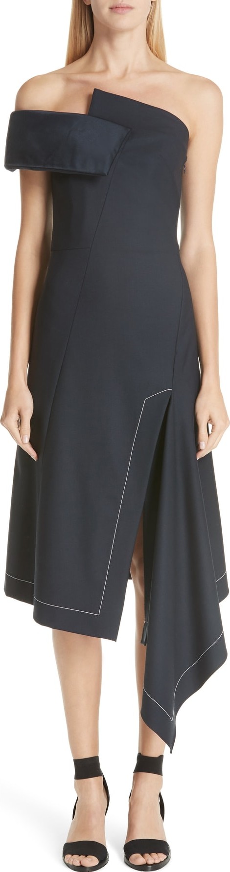 Monse White Stitch Strapless Dress