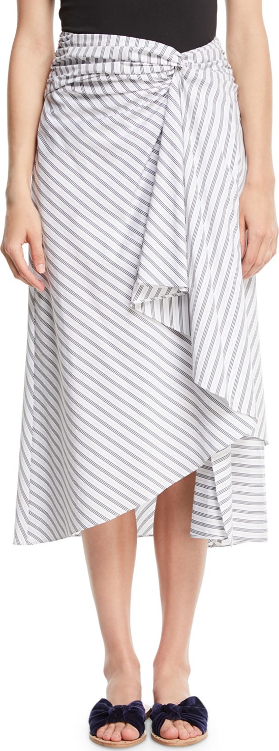 A.L.C. Diller Striped Draped Cotton Midi Skirt