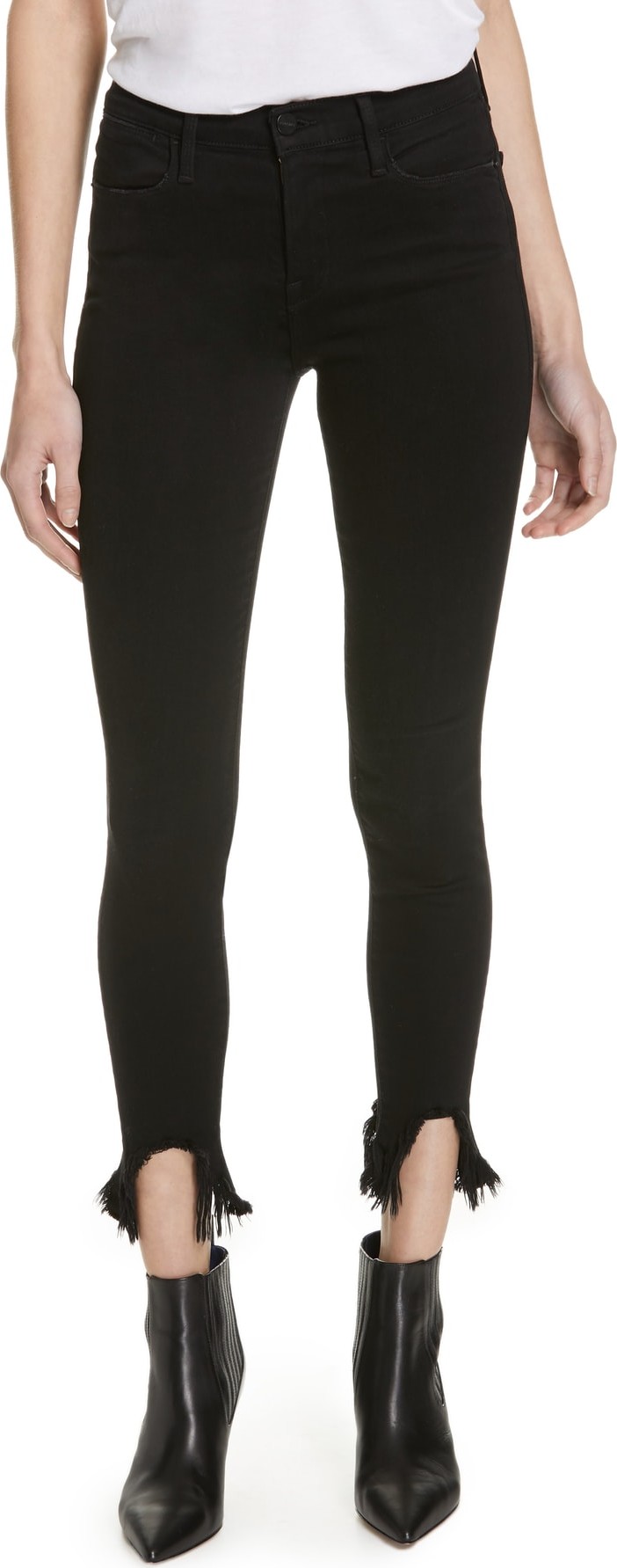 FRAME DENIM Le High Shredded Curved Hem Skinny Jeans