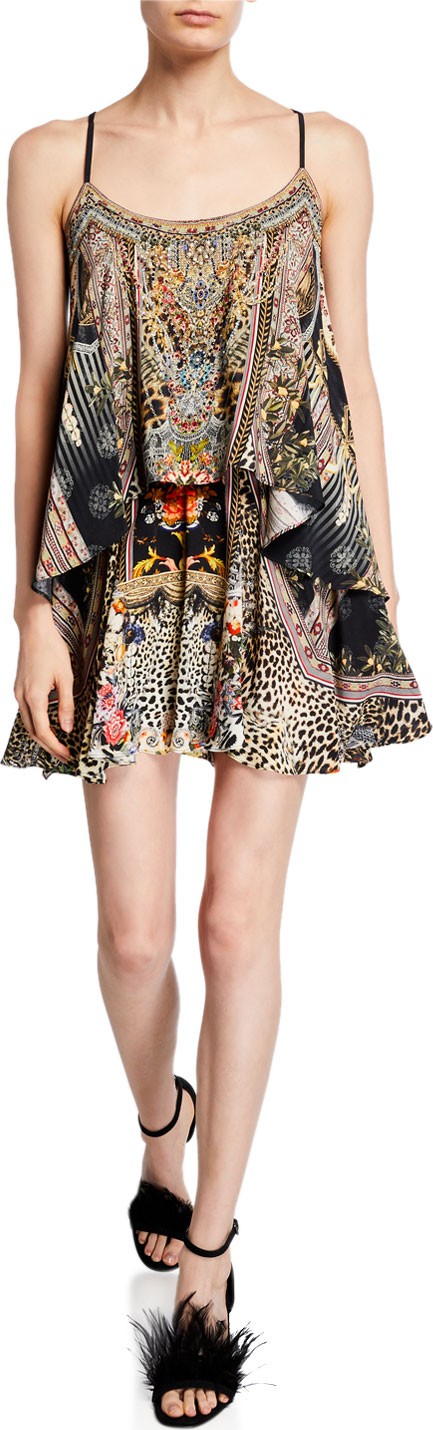 Camilla Printed Flared Romper with Overlay