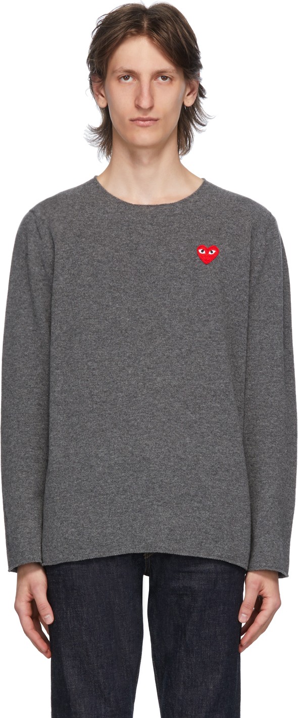 Comme Des Garcons PLAY Grey Heart Patch Crewneck Sweater