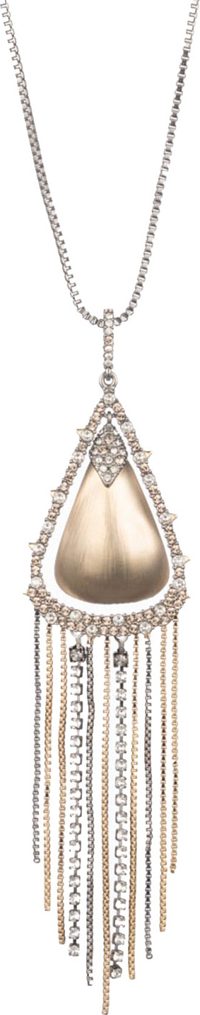 Alexis Bittar Crystal Encrusted Tassel Chain Pendant Necklace with Lucite