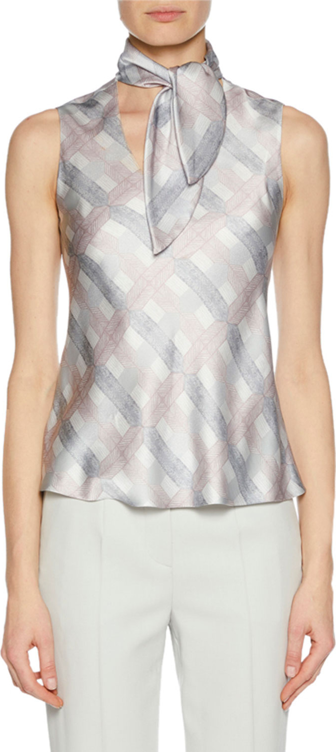 Giorgio Armani Tie-Neck Graphic-Print Silk Shell
