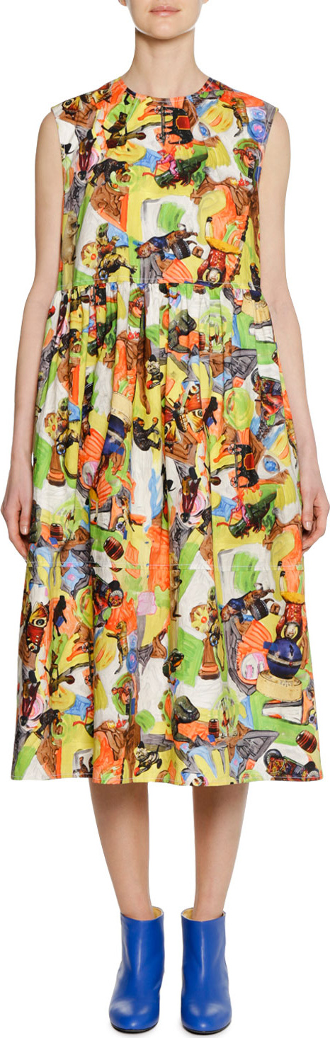 Marni Animal Parade Print by Frank Naven A-line Cotton-Poplin Dress Marni Animal Parade Print by Frank Naven A-line Cotton-Poplin Dress