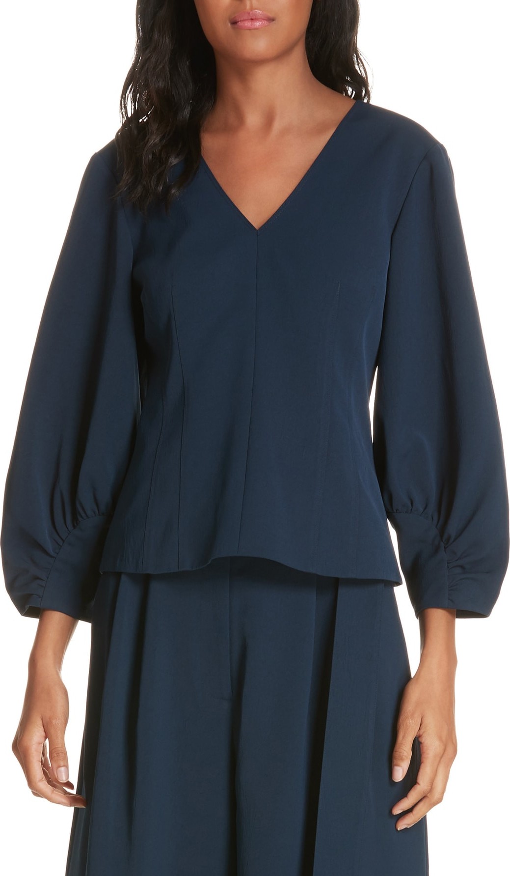 Tibi Puff Sleeve Drape Twill Top